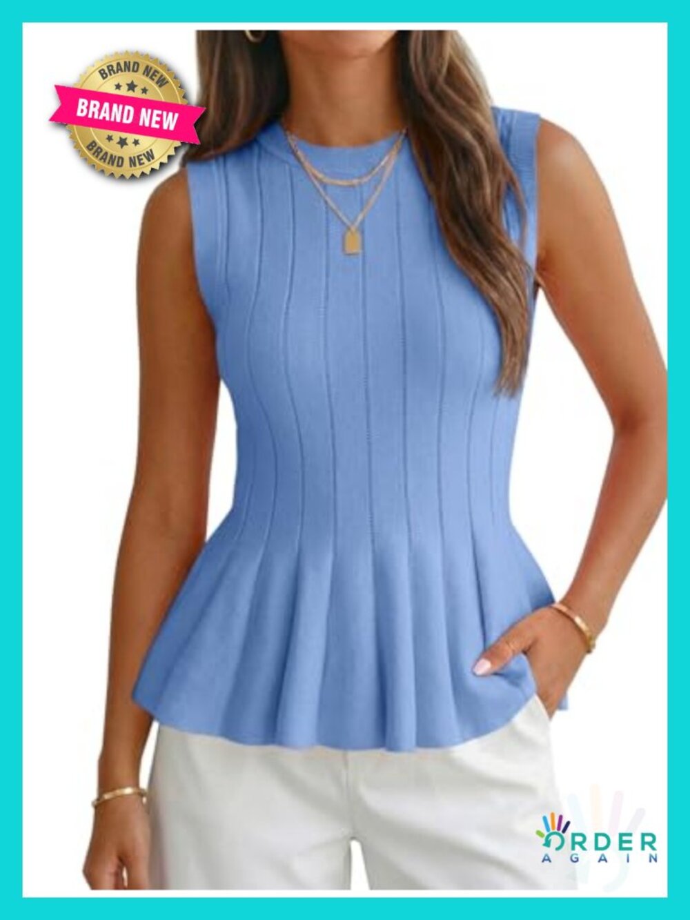 Pleated Peplum Tank Top Fitted Ribbed Knit Blouse for Casual Outings